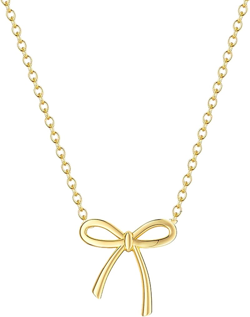 Risamil Store 14K Gold Plated Necklace for Women - Bow Necklace - Dainty Necklace Cute Small Tiny Bow Pendant Choker Chain Necklace Trendy Necklaces for Women Jewelry Gift - Image 1